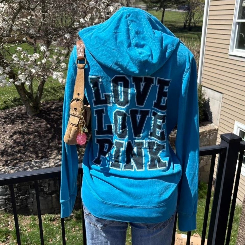 y2k 2000s Victoria's Secret pink love spellout blue zip hoodie